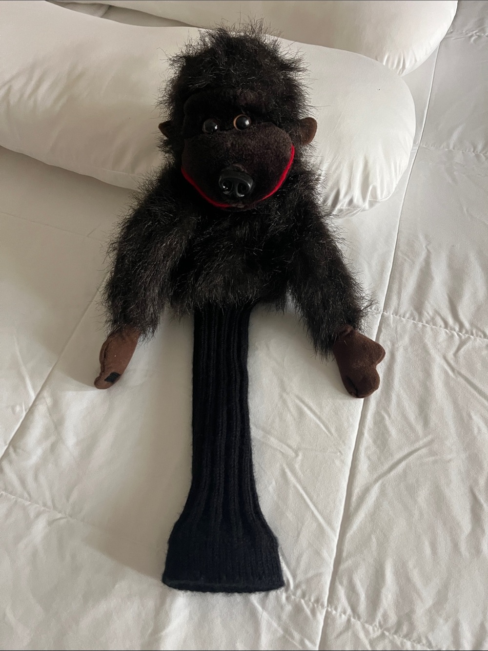 Brown Plush Gorilla Golf Driver Headcover With Long Knit Sock Neck